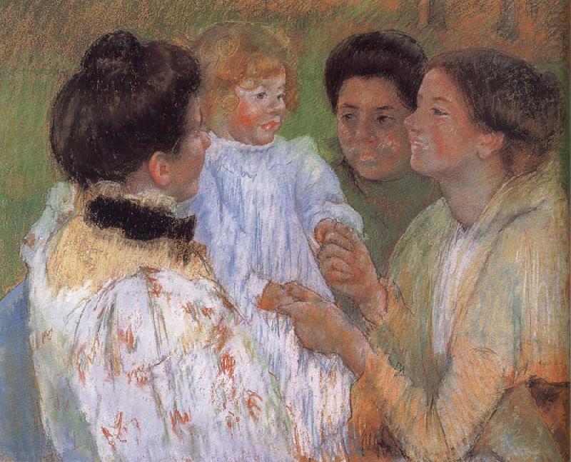 Women complimenting the child, Mary Cassatt
